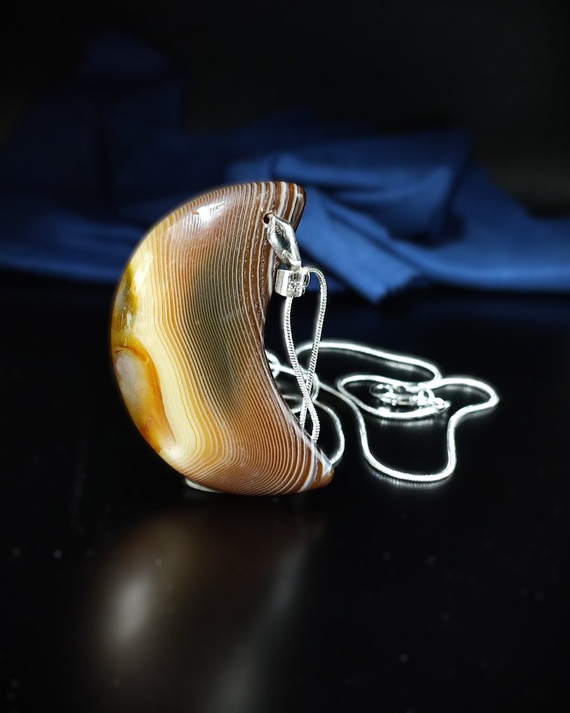 Πολύ όμορτο κρεμαστό με ραβδωτό αχάτη, αλυσίδα από ασήμι 925, δωρεάν αποστολή. - Κολιέ με μενταγιόν #4.3