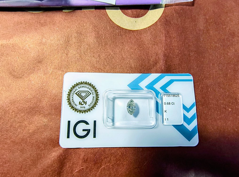 1 pcs Diamante (Natural) - 0.68 ct - Marquesa - K - I1 - International Gemological Institute (IGI) - cinza claro #3.2