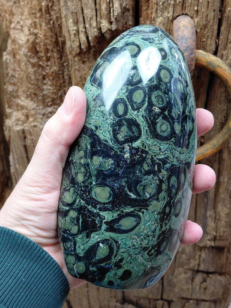 XXL Kambaba Jasper sculpture & Rose Quartz flame - Height: 17 cm - Width: 8 cm- 2.4 kg #1.0