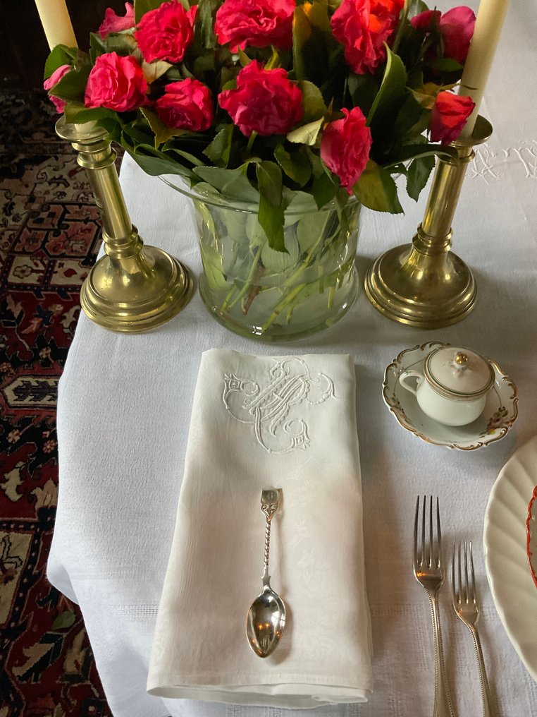 6 early XXth C.damask linen napkins with various initials - Textile  - 75 cm - 80 cm #2.1