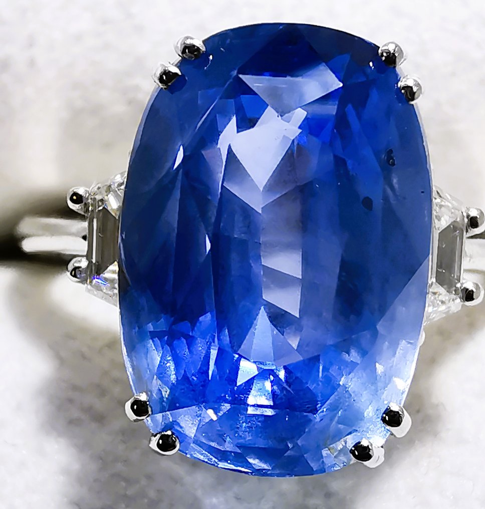 Δαχτυλίδι - 18 καράτια Λευκός χρυσός, Lotus -  9.67ct. tw. Ζαφείρι - Διαμάντι - ΧΩΡΙΣ ΘΕΡΜΟΤΗΤΑ / ΣΡΙ ΛΑΝΚΑ #1.0