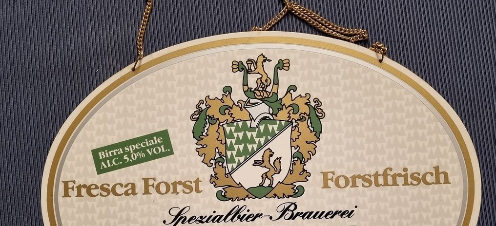 Ταμπέλα διαφημιστική μπύρας Forst, δεκαετία του 70, με αυθεντική αλυσίδα, 28x21. - Διαφημιστική πινακίδα - Πλαστικό #4.3