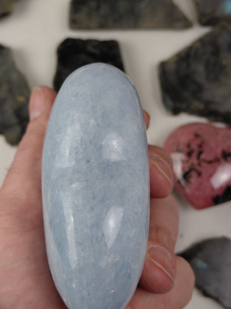 Incastonature di Labradorite e cuori di pietre preziose spesse di Calcite Blu e Rhodonite- 2 kg #3.2