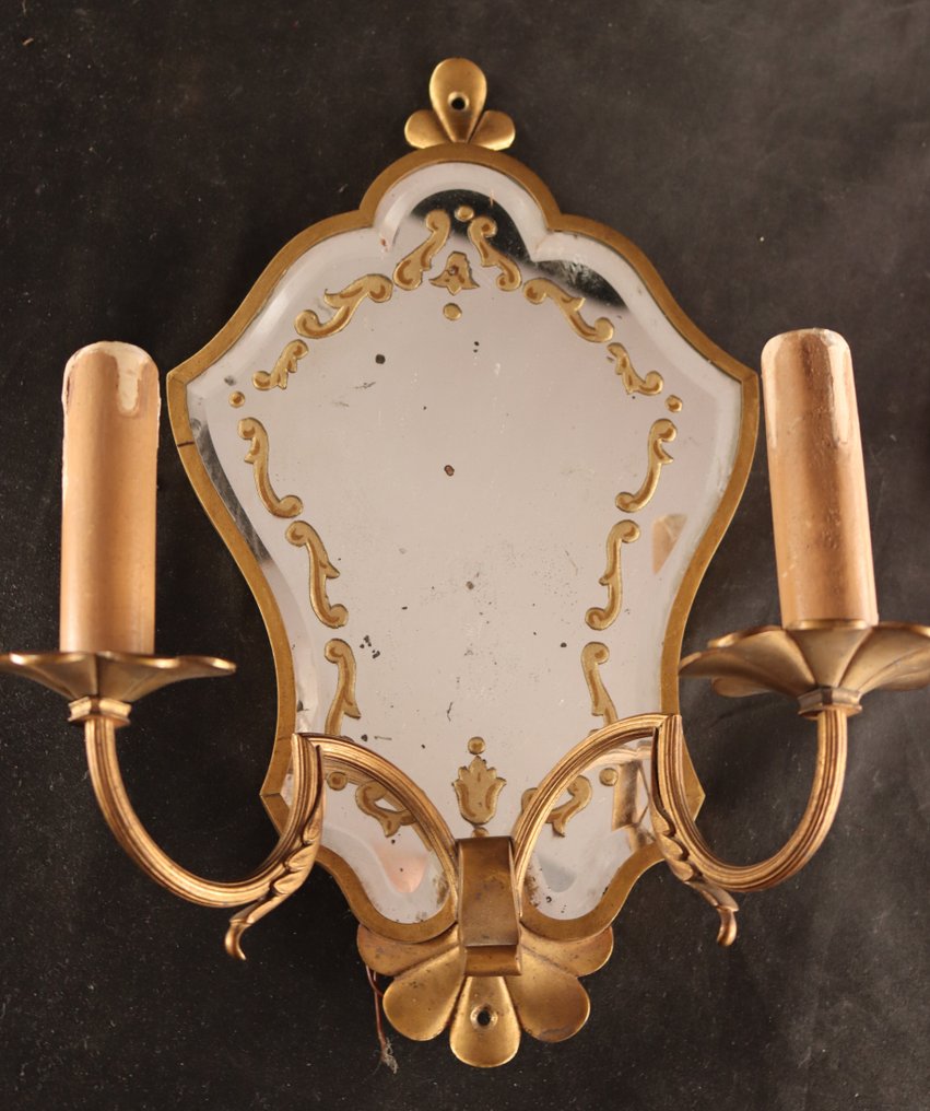 Paar antieke - Vegglampe (2) - Bronse, Glass #1.0