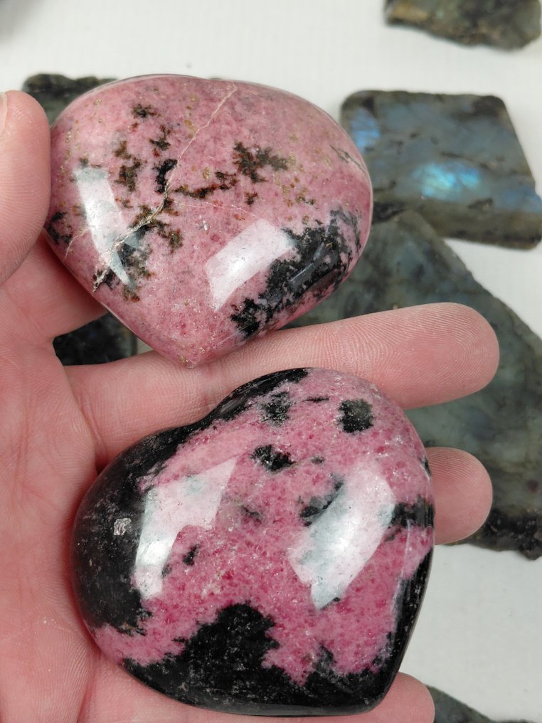 Incastonature di Labradorite e cuori di pietre preziose spesse di Calcite Blu e Rhodonite- 2 kg #1.0