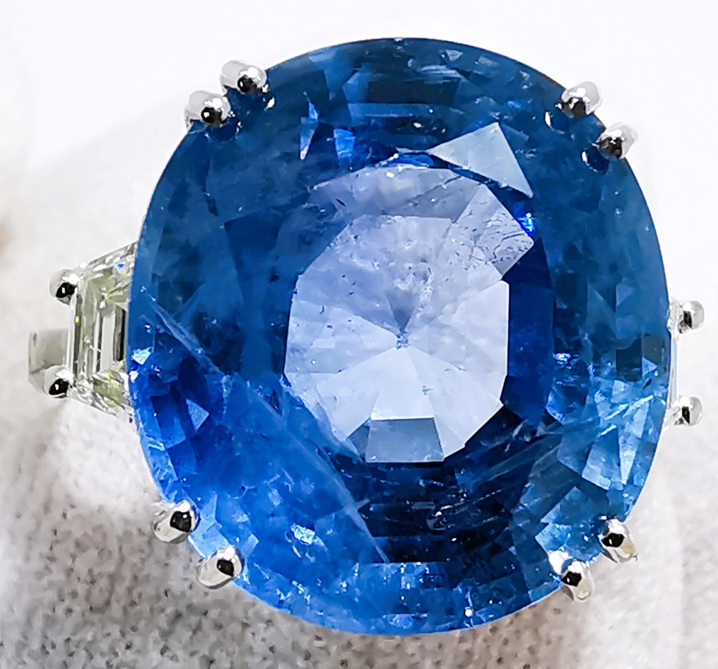 戒指 - 18 克拉 白金, Lotus - 15.41ct. tw. 藍寶石 - 鉆石 - 缅甸 / 无加热 #4.3