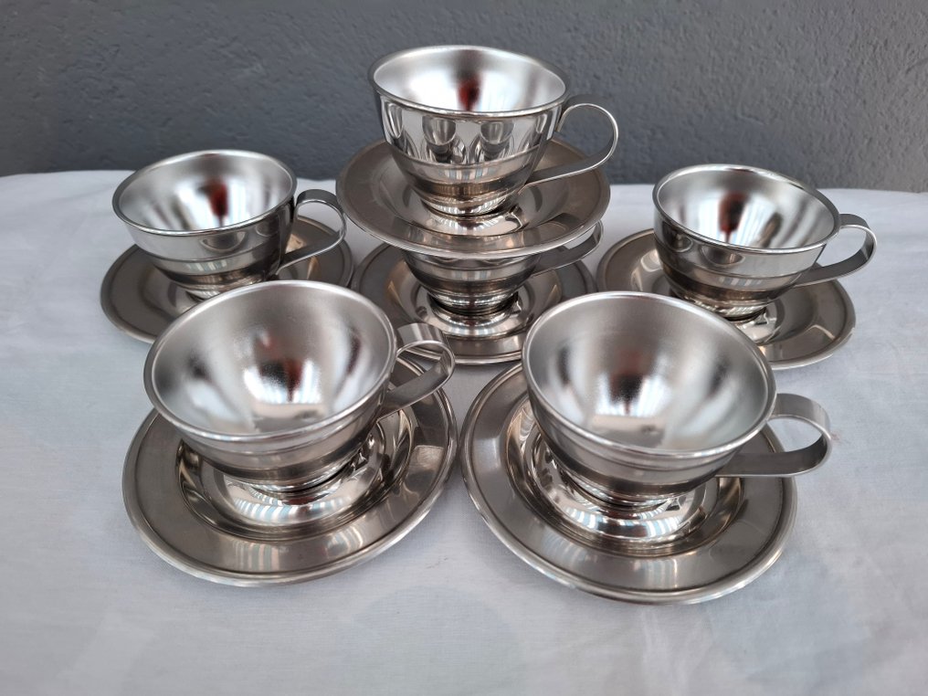 Σερβίτσιο καφέ (13) - Κούπες - Πιατάκια - Ζαχαριέρα - Ατσάλι inox 18/10 #1.0