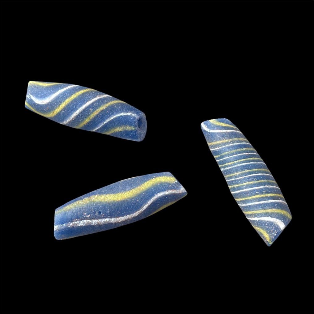 珠子 (3) - 非常罕见的古罗马蓝色管状珠 - 罗马（1世纪至3世纪） #1.0