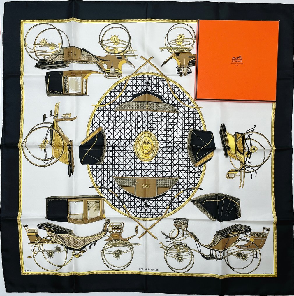 Hermès - "LES VOITURES A TRANSFORMATION" SILK Carre 90 - Sciarpa #1.0