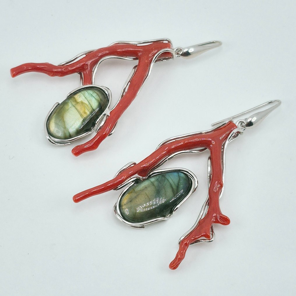 Κοράλλι αίματος - Ασημί - Σκουλαρίκια - CORALLO MEDITERRANEO #4.3