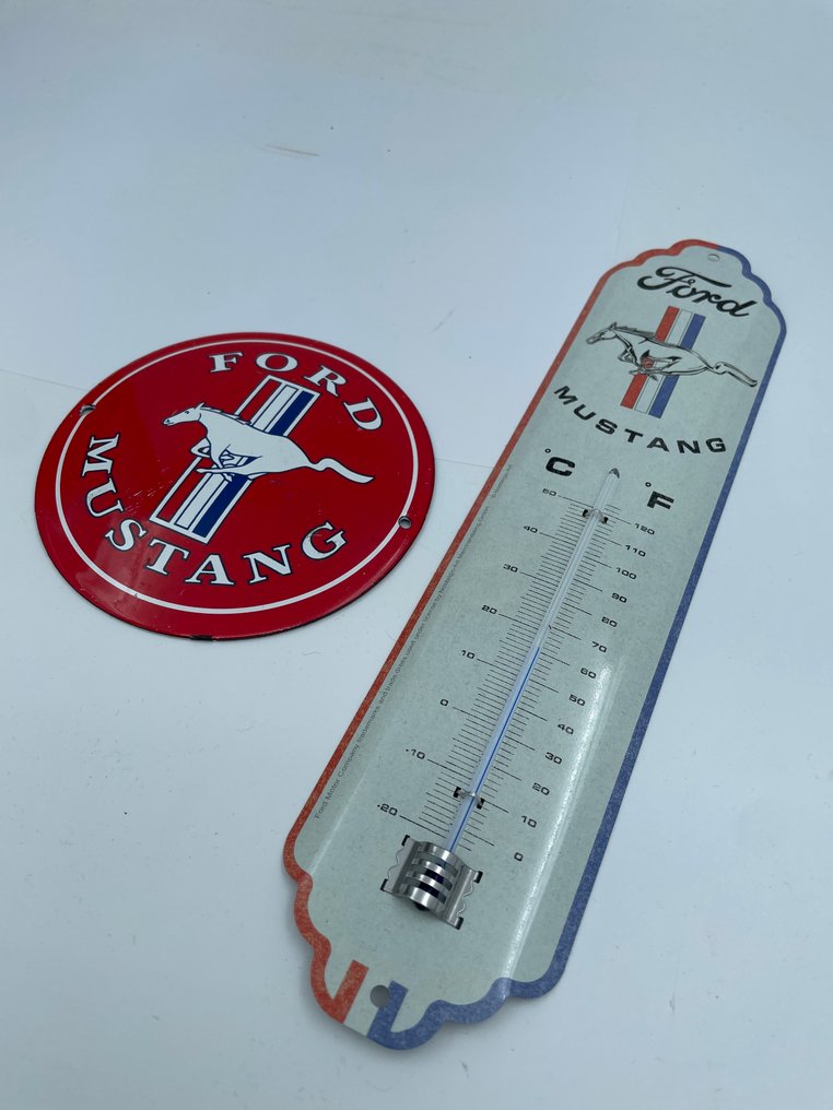 Ford Mustang - Ford Mustang - Enamel sign (2) - Enamel board and thermometer - Enamel, blik #1.0