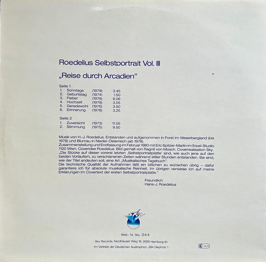 Roedelius - Selbstportrait III - Reise durch Arcadien / Offene Türen - Multiple titles - LP Albums (multiple items) - 1980 #2.1