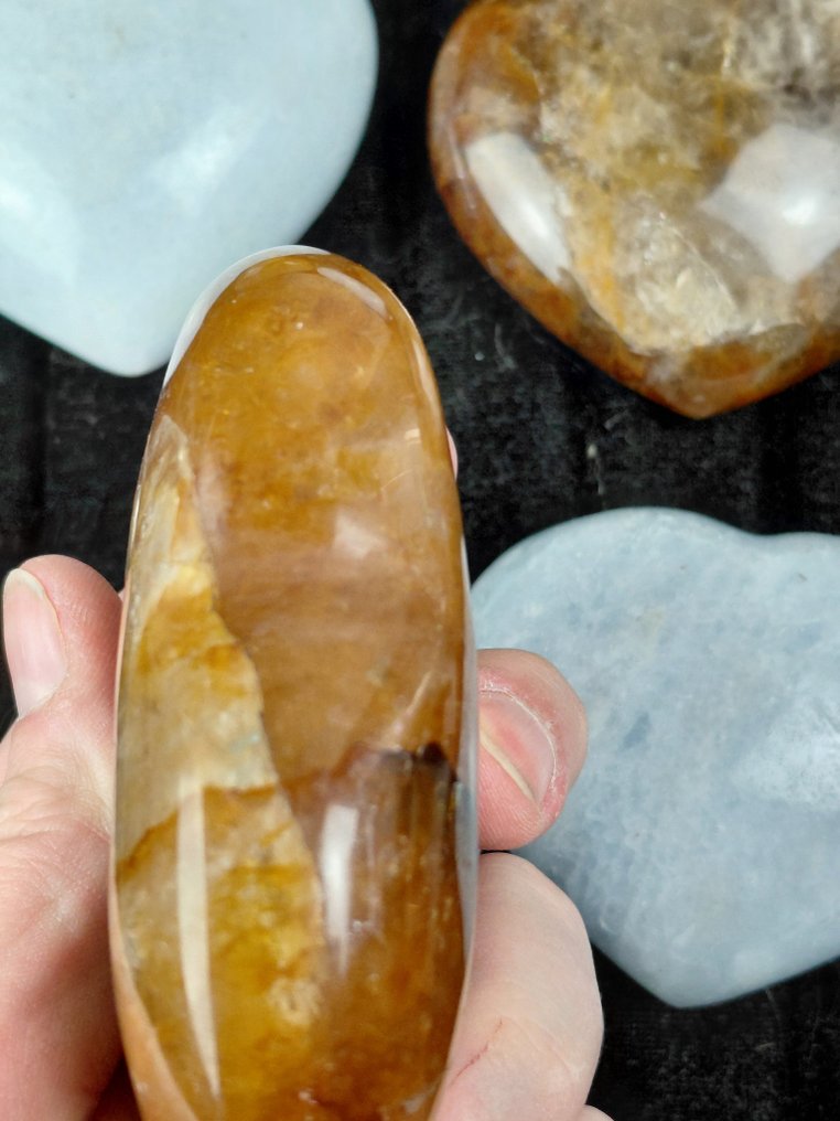 厚实的 XXL 宝石心形 - 蓝色方解石 & 金色疗愈水晶- 1.9 kg - (6) #4.3