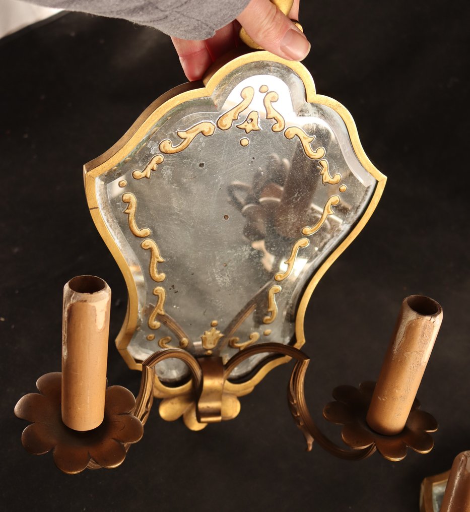 Paar antieke - Vegglampe (2) - Bronse, Glass #2.1