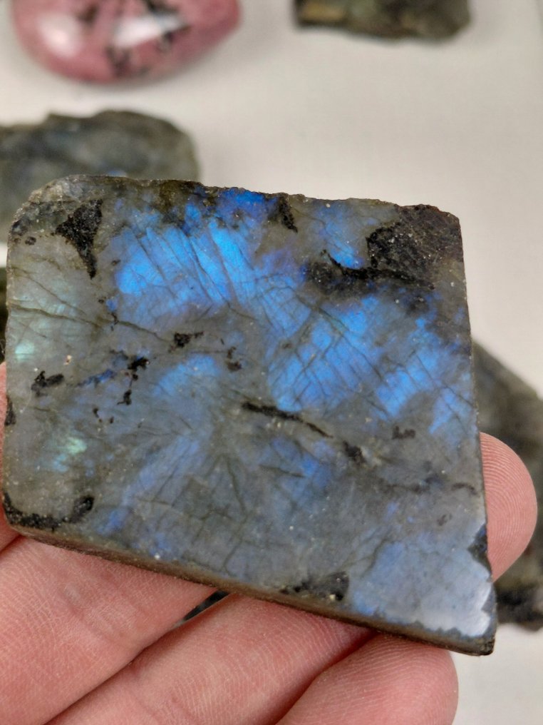 Incastonature di Labradorite e cuori di pietre preziose spesse di Calcite Blu e Rhodonite- 2 kg #2.1