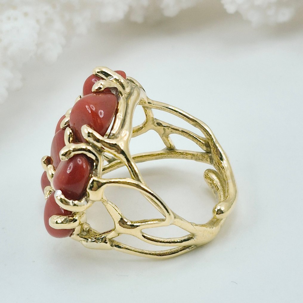 Κοράλλι αίματος - Ασημί, Gold-plated - Δαχτυλίδι - CORALLO MEDITERRANEO #4.3