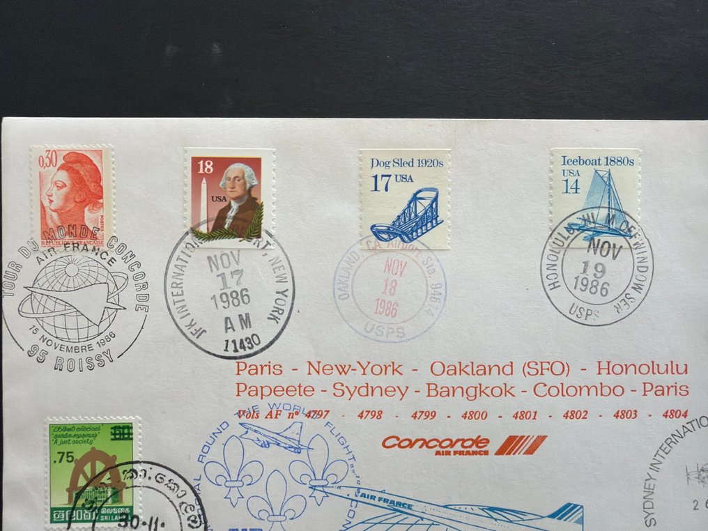 法航Concorde环球之旅——一封盖满所有目的地邮戳的信封 - 1980-1990 #2.1