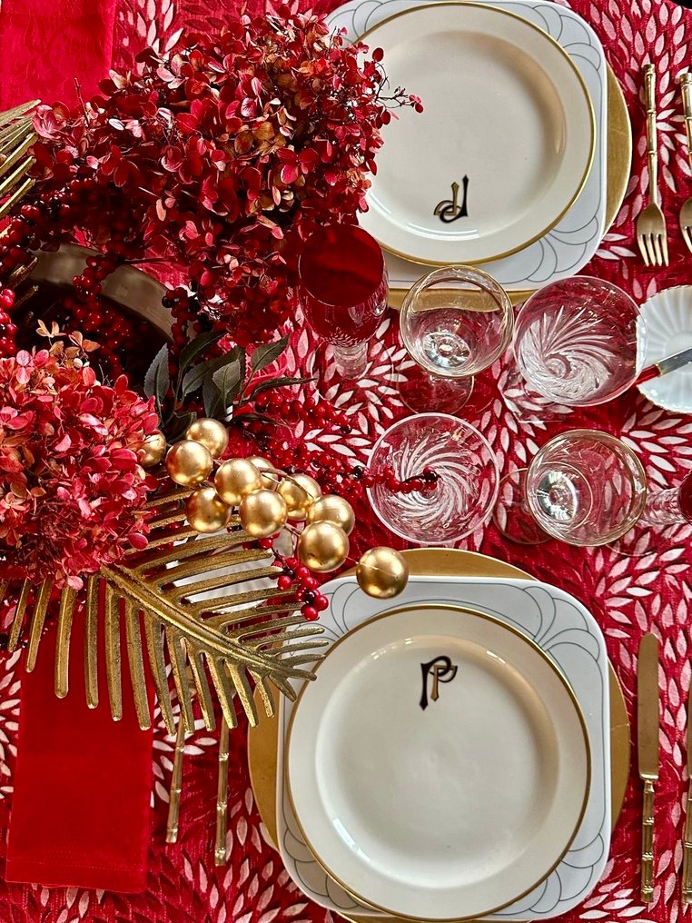 Red and white printed tablecloth for Christmas, spacious tables, floral damask. Decorative elegance. - Tablecloth - 270 cm - 180 cm #4.3