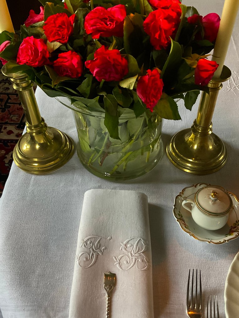 6 Early XXth C. Damask linen napkins with various initials. - Textile  - 75 cm - 80 cm #1.0