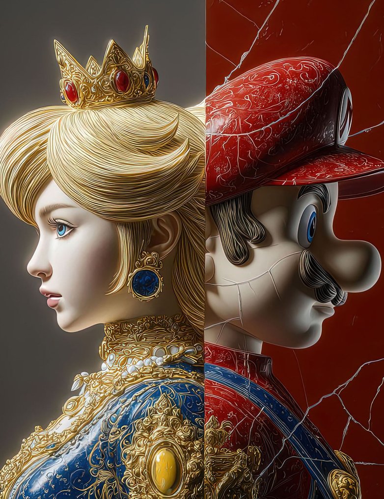 yamila - Peach y Mario en la Fractura del Icono, Serie Kintsugi #1.0