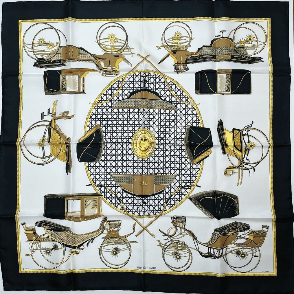 Hermès - "LES VOITURES A TRANSFORMATION" SILK Carre 90 - Sciarpa #1.0
