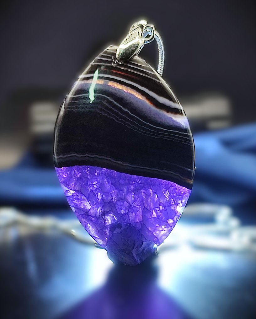 Pendente di agata a bande molto bello, collana in argento 925, spedizione gratuita - Collana con ciondolo #2.1