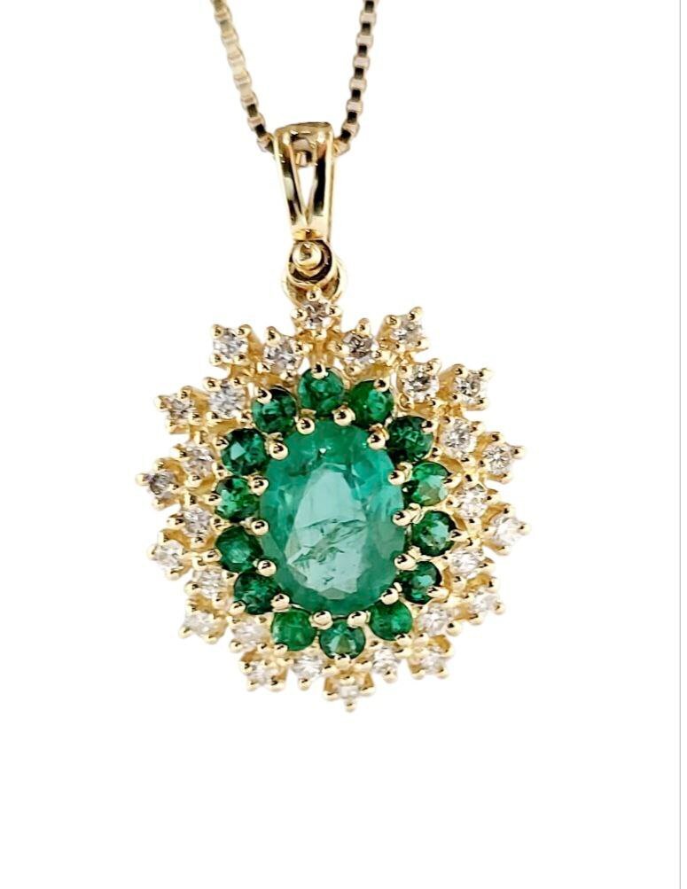 吊墜頸鏈 - 18 克拉 黃金 -  3.22ct. tw. 鉆石 (天然)  - 祖母綠 - 意大利制造 #1.0