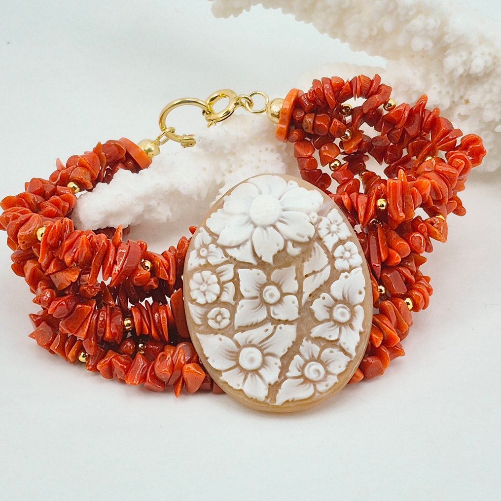 血珊瑚 - 银, Gold-plated - 手镯 - CORALLO MEDITERRANEO #1.0