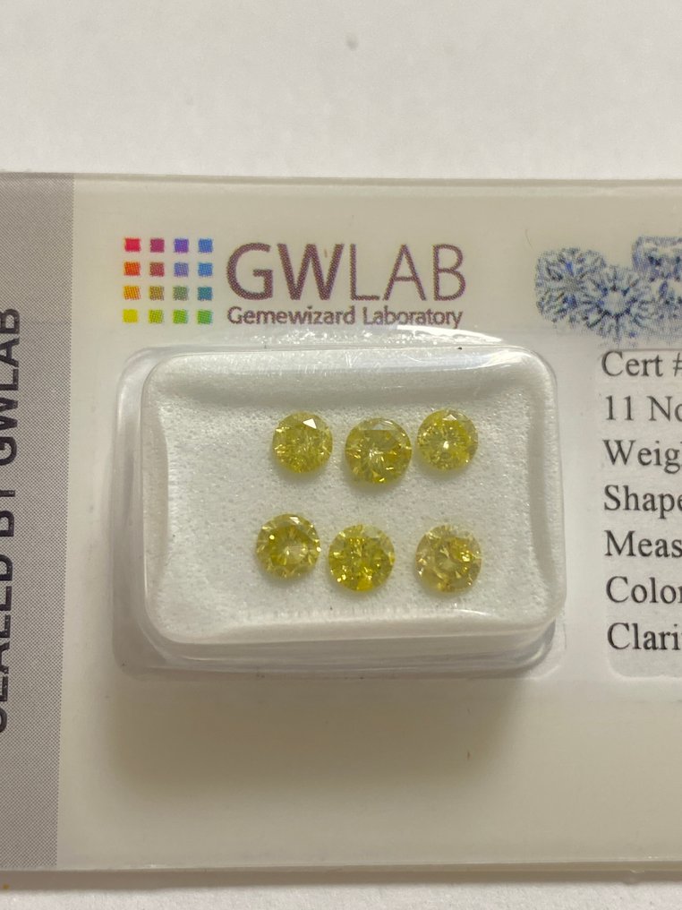 χωρίς τιμή ασφαλείας - 6 pcs Διαμάντι (Επεξεργασμένου χρώματος) - 1.17 ct - Στρογγυλό Κίτρινο - SI1, I1 - Gemewizard Gemological Laboratory (GWLab) #1.0
