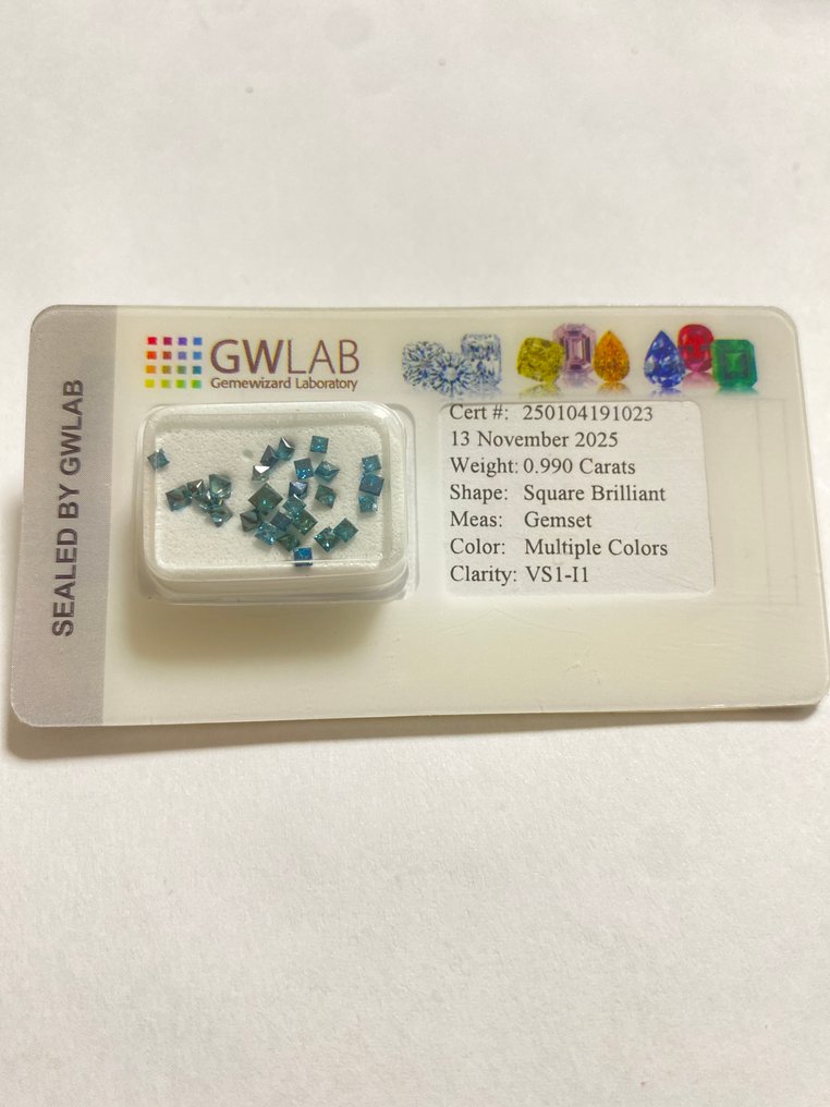 Sans prix de réserve - 27 pcs Diamant  (Traitement de couleur)  - 0.99 ct - Carré - VS1, I1 - Gemewizard Gemological Laboratory (GWLab) #1.0