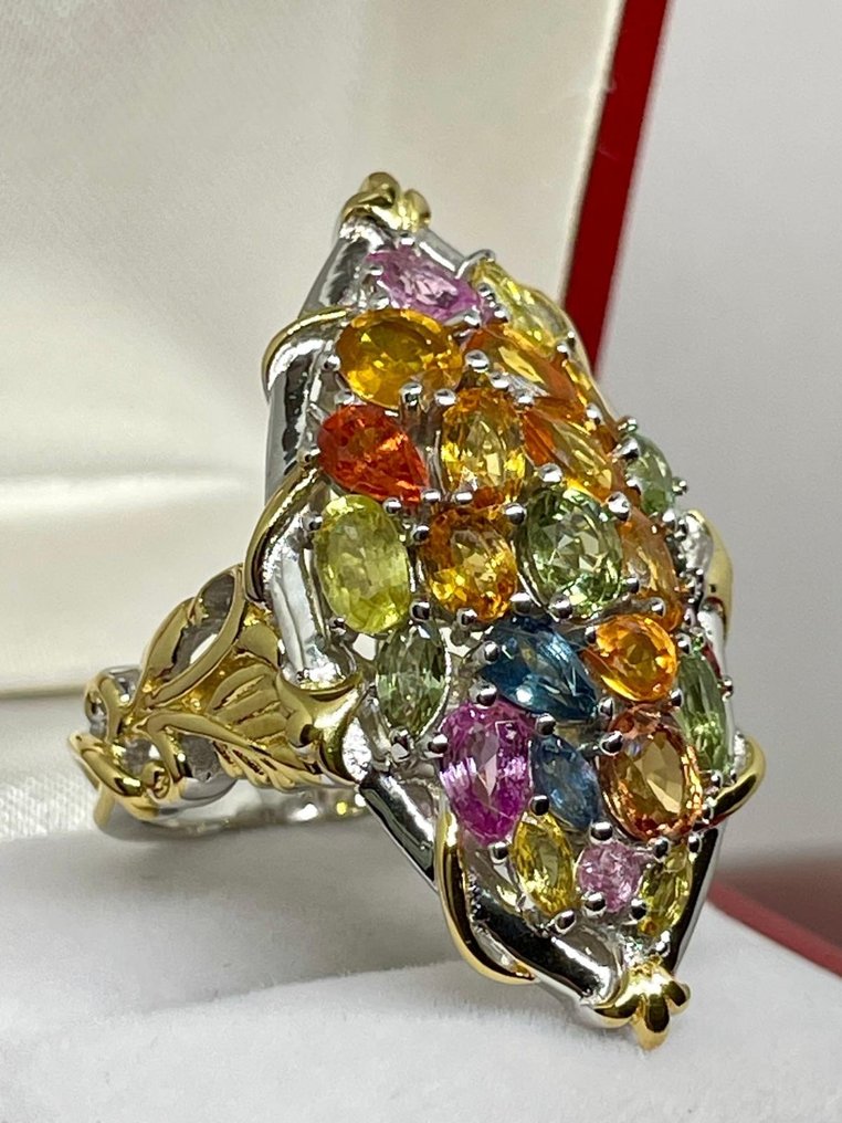 Nincs minimálár - Statement gyűrű Ezüst - 6.39ct. tw. Zafír #2.1