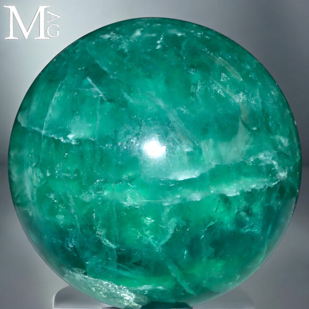 天然绿色萤石水晶 大型雕刻绿色萤石球体 - 高度: 83 mm - 宽度: 83 mm- 972 g #2.1