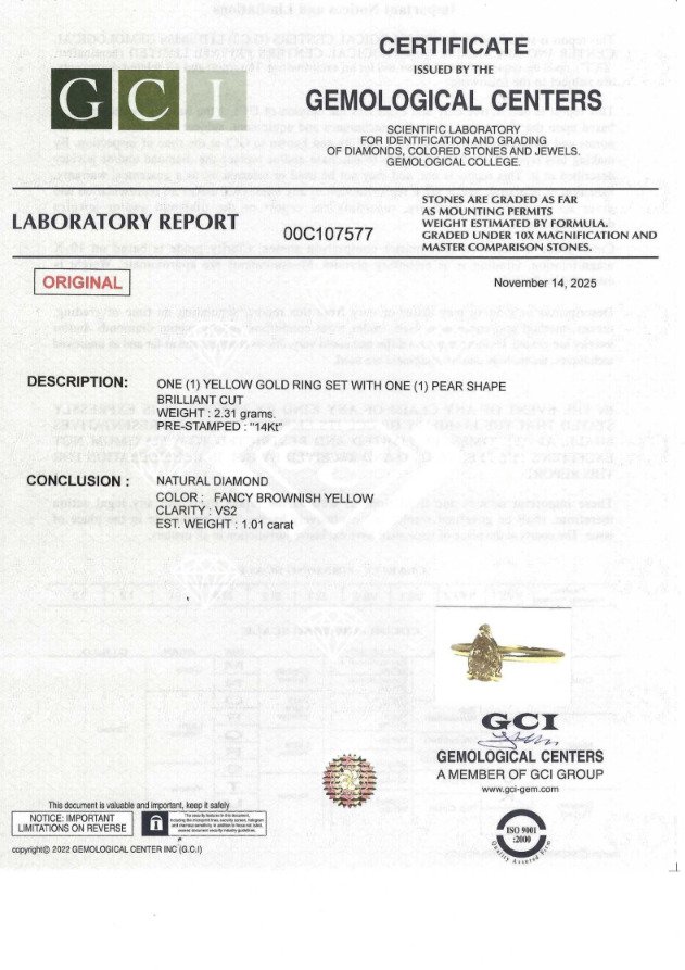 χωρίς τιμή ασφαλείας - Δαχτυλίδι - 14 καράτια Κίτρινο χρυσό -  1.01ct. tw. Κίτρινο Διαμάντι (Φυσικού χρώματος) #2.1