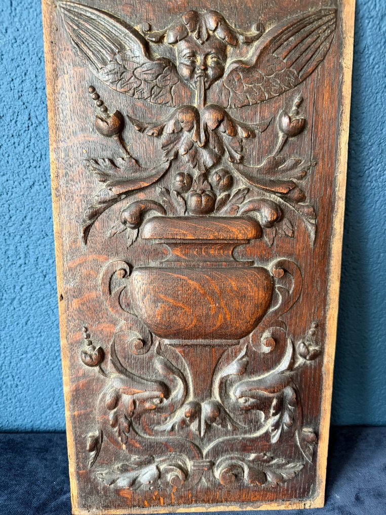 装饰饰品 - 法国 - 木雕板 - 天使头带翅膀 - 22 x 42 厘米 #2.1
