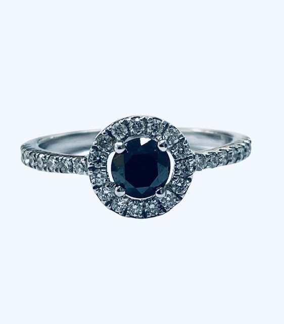 Δαχτυλίδι - 18 καράτια Λευκός χρυσός - 0.87ct. tw. Μαύρο Διαμάντι (Επεξεργασμένου χρώματος) - Διαμάντι #1.0