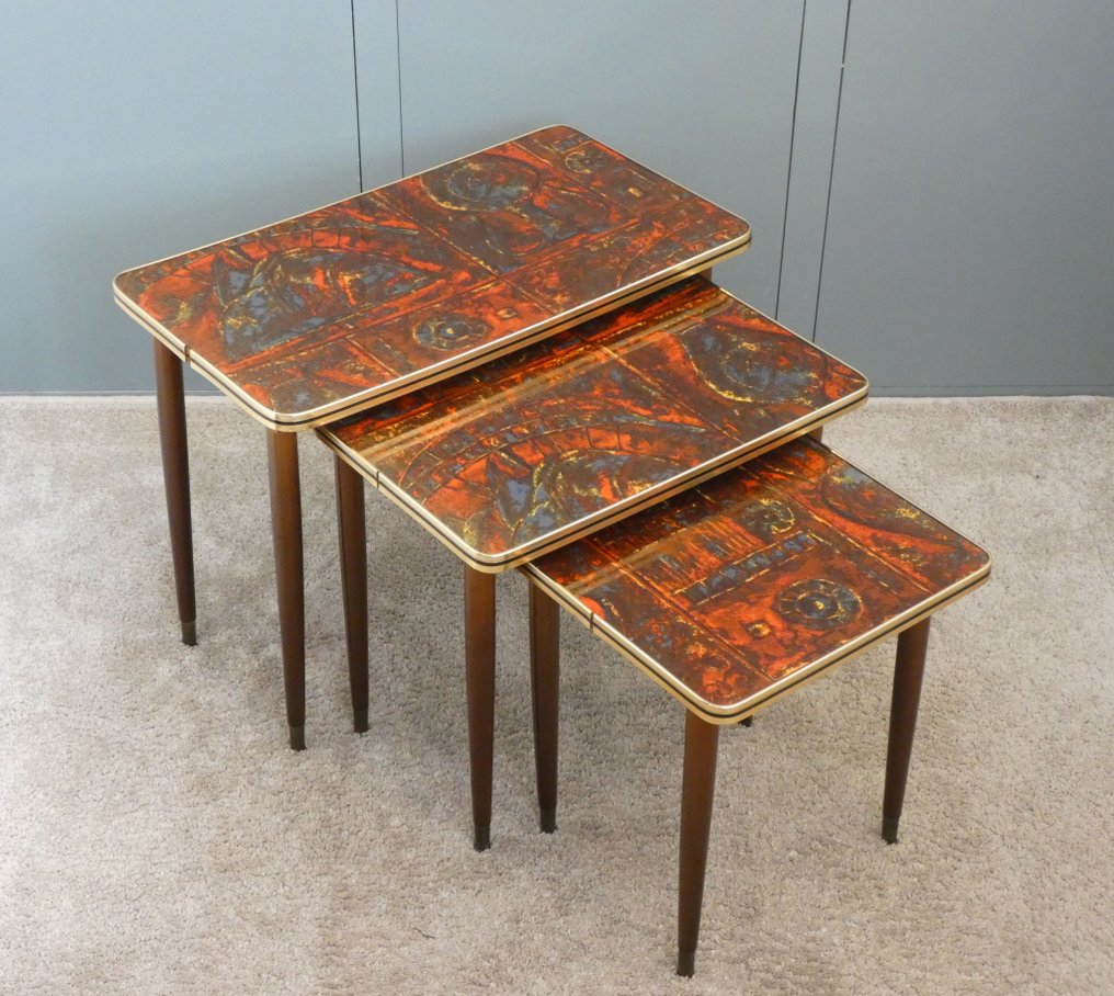 Nesting tables - Beech wood, Brass, Formica - Three side tables #2.1