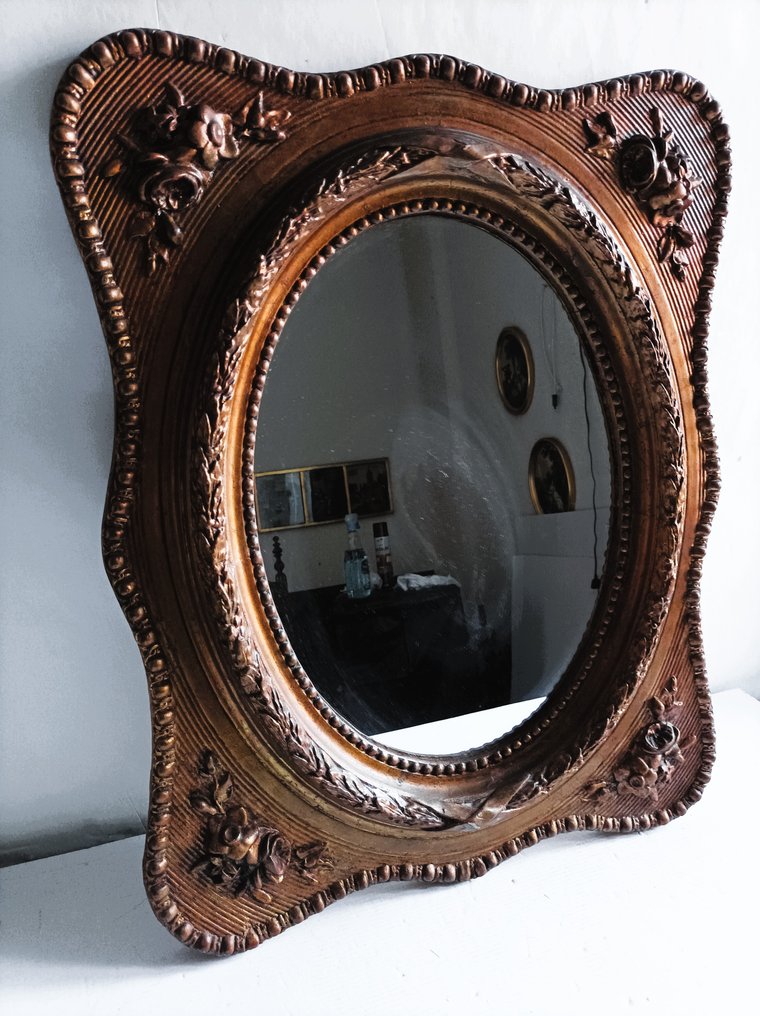 镜子  - 木头和玻璃 - 雕刻木质相框 #1.0