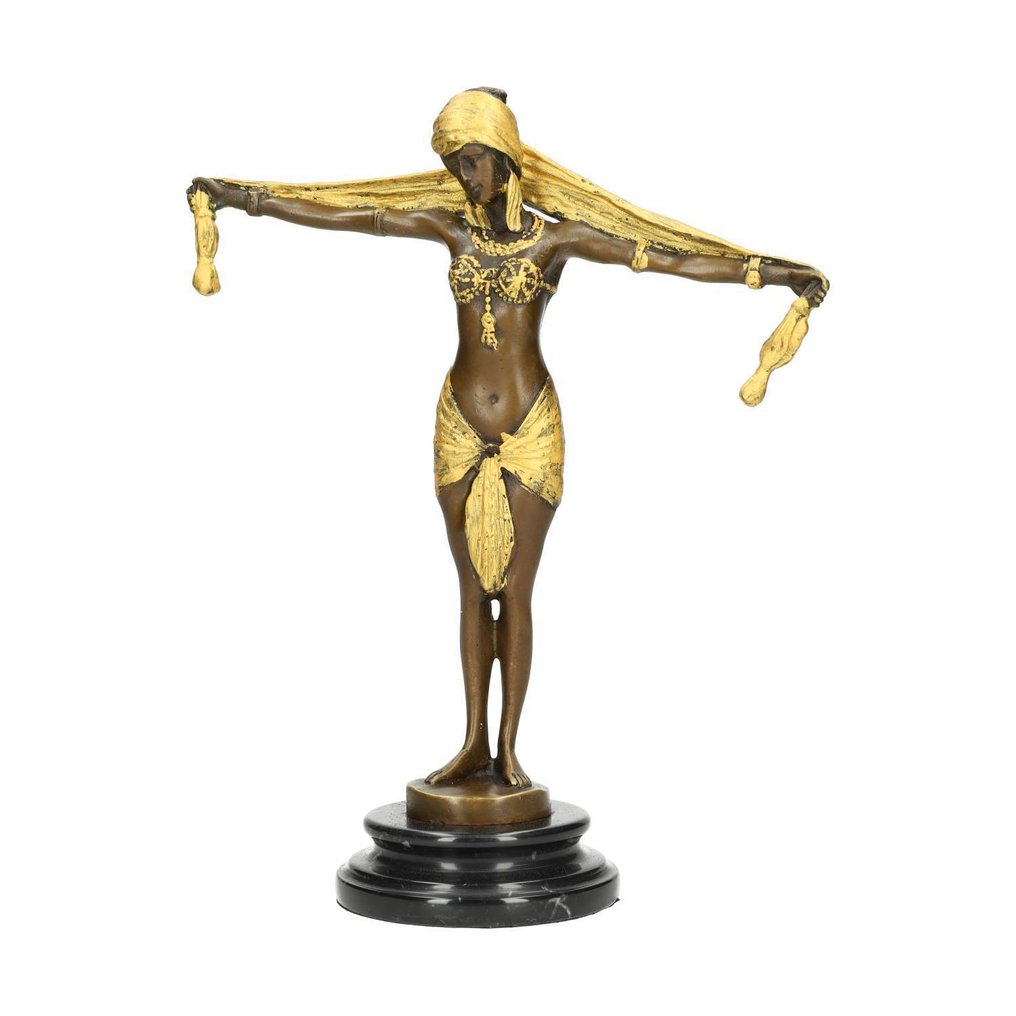 Scultura, A grecefull scarf dancer - 30 cm - Bronzo, Marmo #2.1