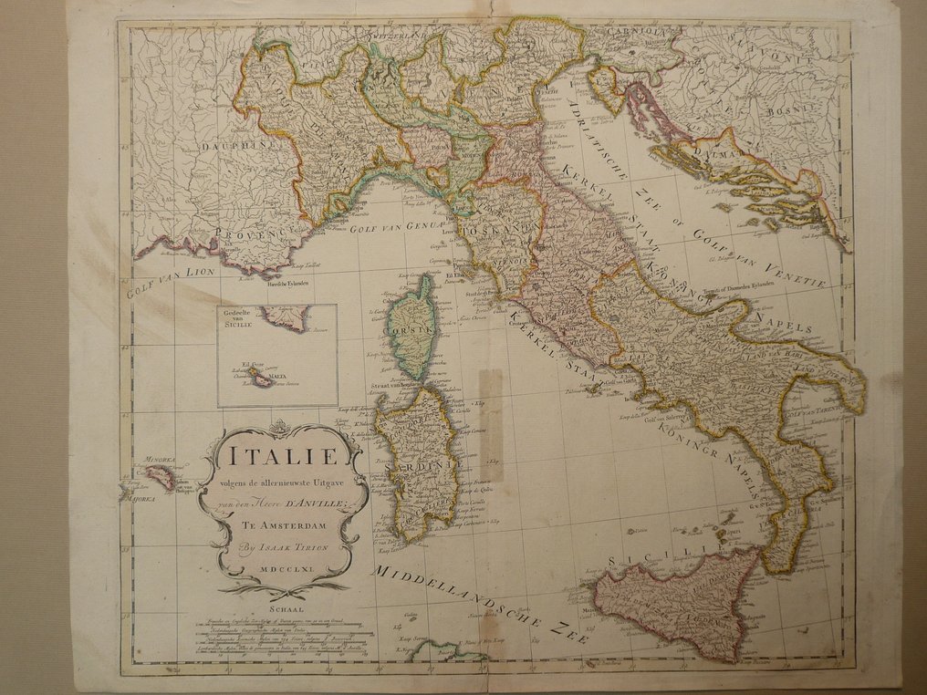 義大利 - 西西里 / 撒丁岛; Jean Baptiste Bourgignon d'Anville / Isaac Trion - Italie volgens de allernieuwste Uitgave van den Heere D'Anville - 1721-1750 #1.0