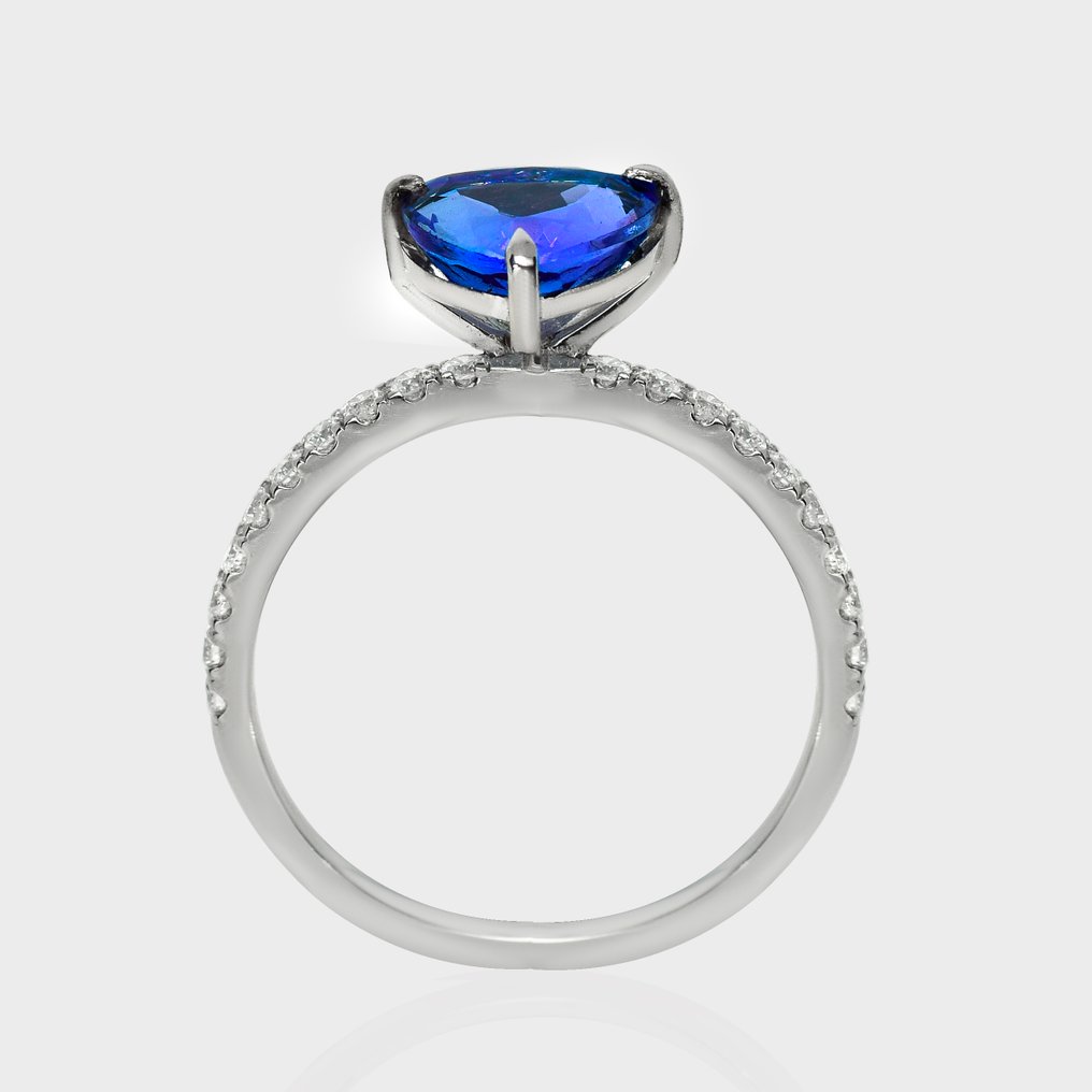 沒有保留價 - 戒指 - 14 克拉 白金, HRD 1.97 克拉 强烈蓝色 -  2.27ct. tw. 坦桑石 - 鉆石 #4.3
