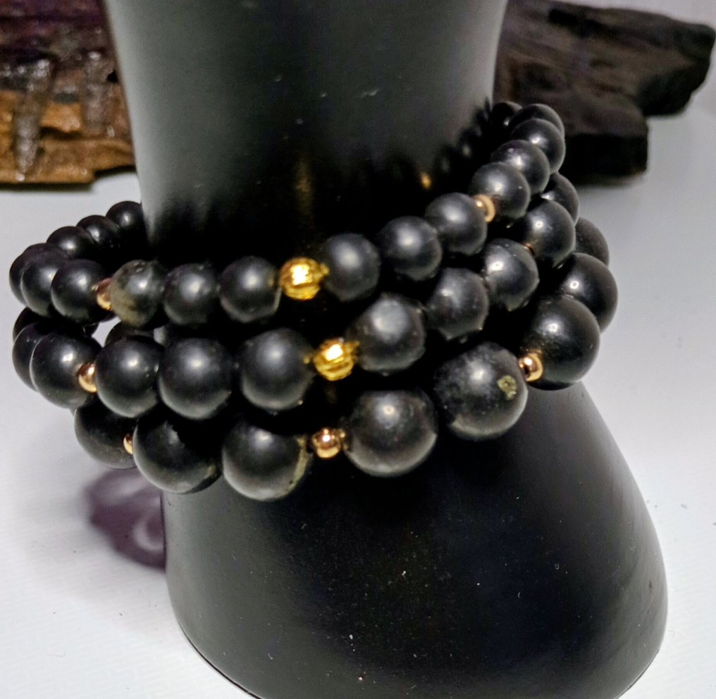 Shunguita 电磁保护器，配有14K金芯片，3条手链，尺寸为10mm、8mm和6mm。 - 手镯 #4.3