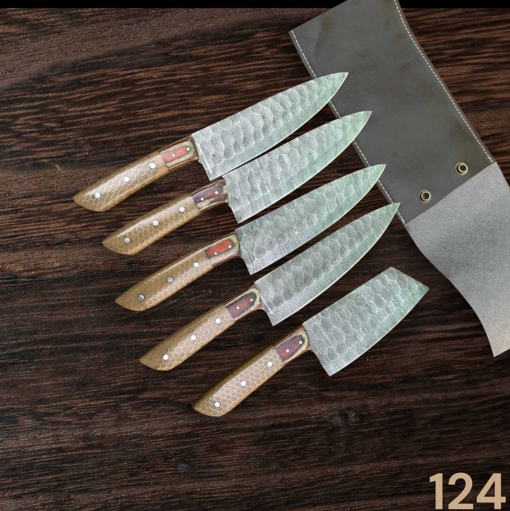 Kitchen knife - Chef's knife -  Hand crafted kitchen knife - Rosewood - Italy - With Leather pouch #3.2