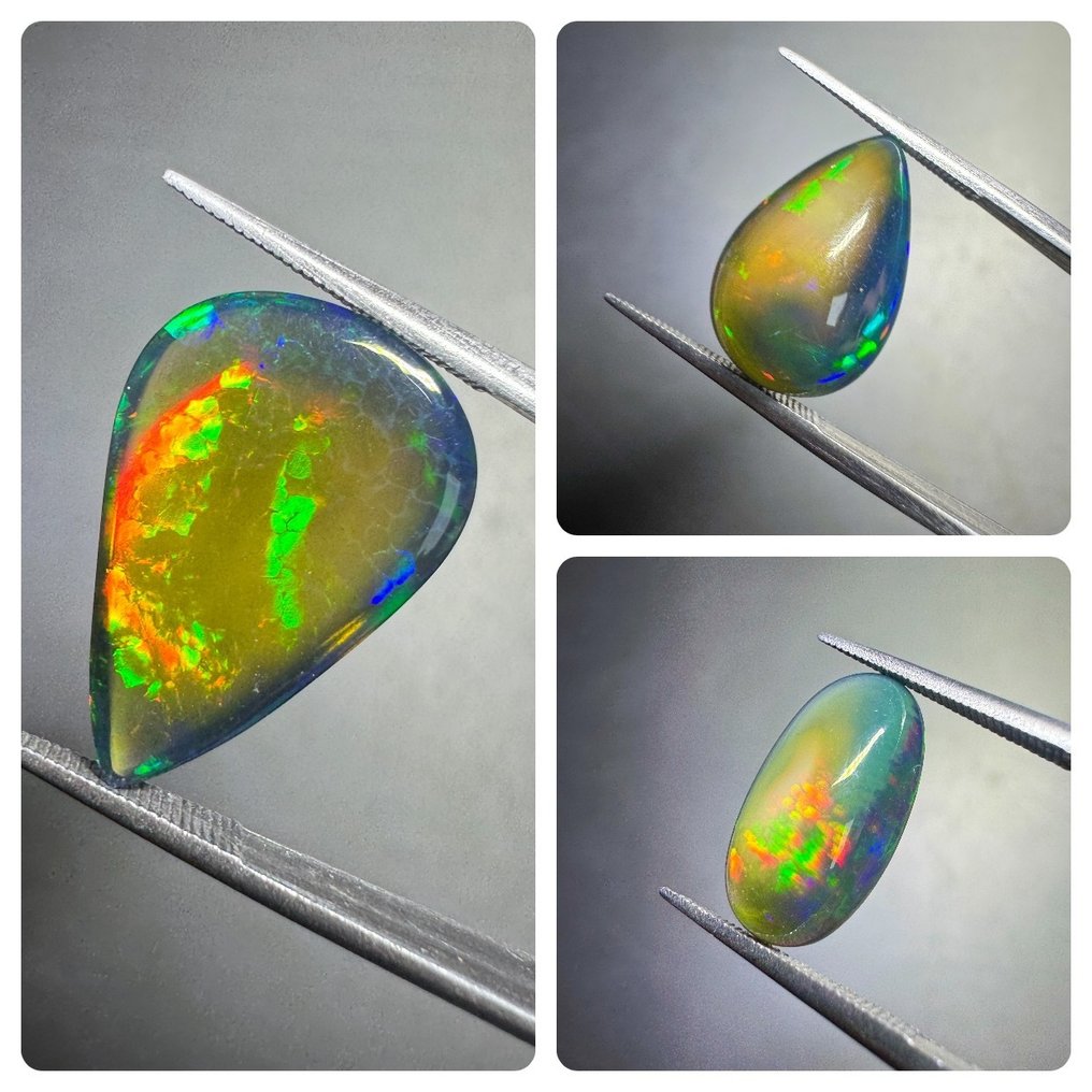 来自埃塞俄比亚的3颗黑欧泊组合，重11.31克拉。无底价。 凸圓形- 2.26 g - (3) #1.0