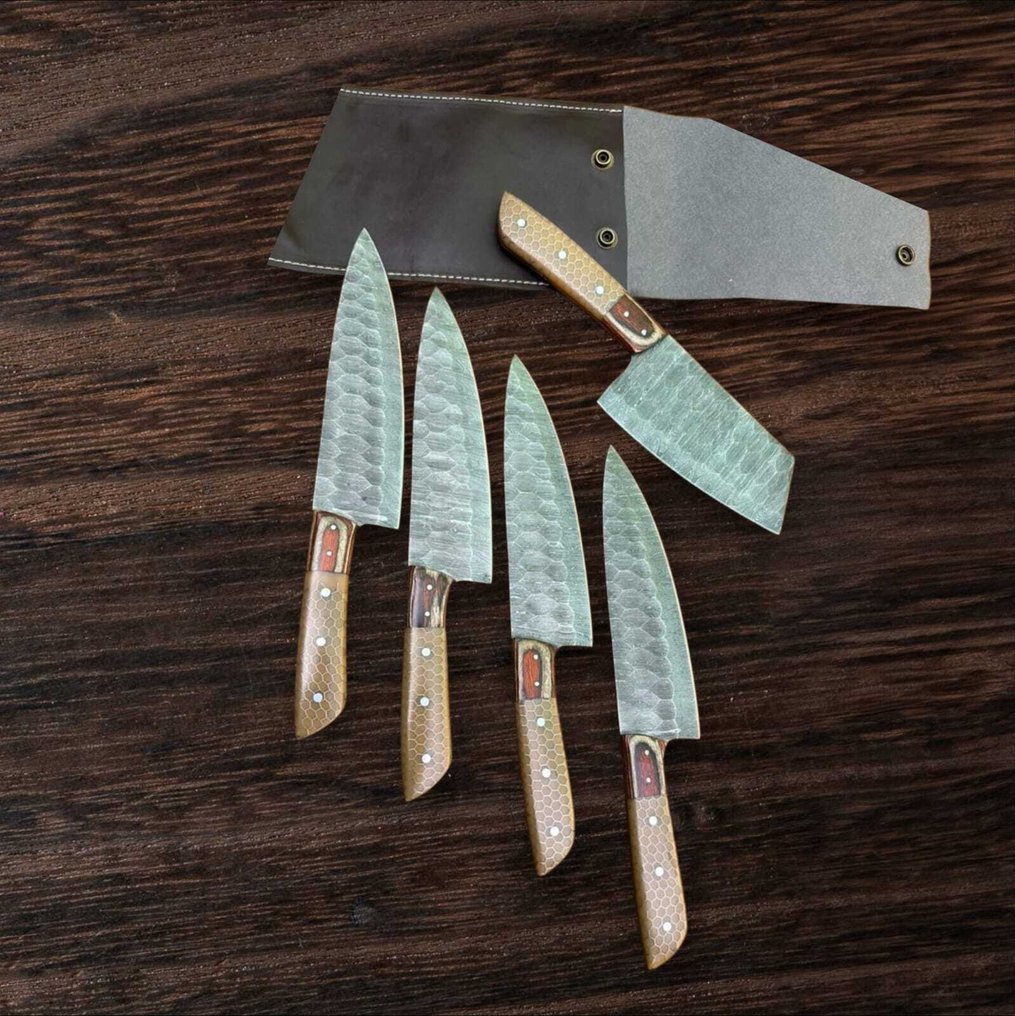 Kitchen knife - Chef's knife -  Hand crafted kitchen knife - Rosewood - Italy - With Leather pouch #1.0