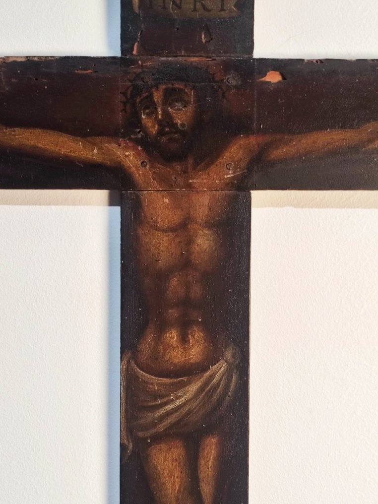 Αντίκες Εσταυρωμένος - Ξύλο - 1700-1750 - Αντίκα κρυσάκι ζωγραφισμένη ευλαβική εικόνα - 79 εκ. #2.1