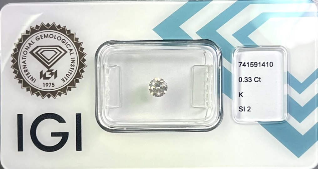 Fără preț de rezervă - 1 pcs Diamant (Natural) - 0.33 ct - Rotund - K - SI2 - IGI (Institutul gemologic internațional) #2.1