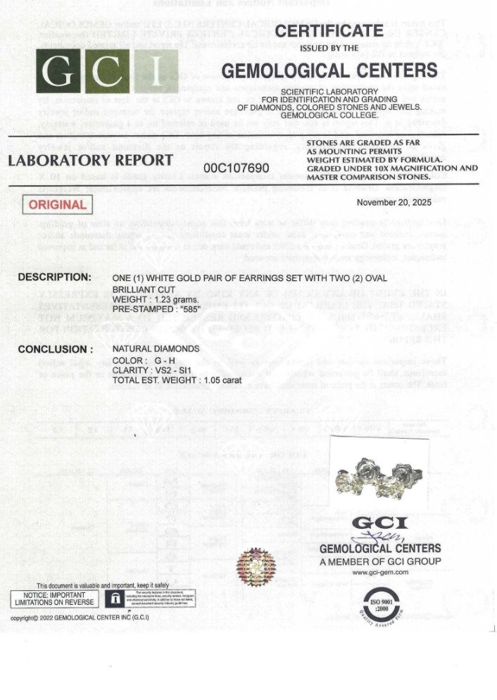 χωρίς τιμή ασφαλείας - Σκουλαρίκια - 14 καράτια Λευκός χρυσός -  1.05ct. tw. Διαμάντι (Φυσικό) #2.1