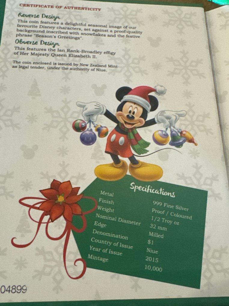 Niue. 1 Dollar 1/2 oz Silver Coin - Disney™ - Season's Greetings - Color - 2015 #2.1
