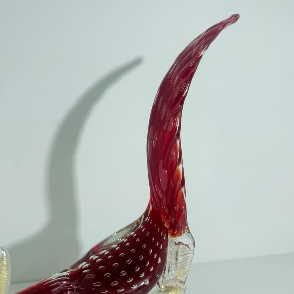 Murano - attr. Archimede Seguso - 纸镇 - Oiseau incrusté d'or - 吹制玻璃，Sommerso #3.2