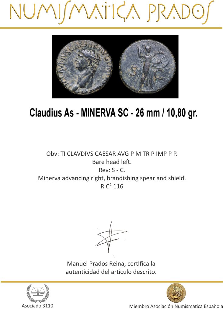 罗马帝国. 克劳迪斯 （公元 41-54）. As MINERVA SC  (没有保留价) #1.0